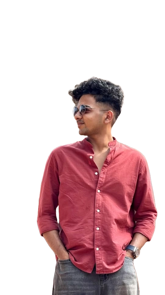 freelance digital marketer in abu dhabi side portrait in red shirt
